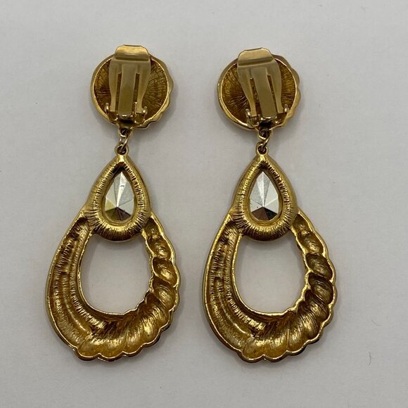 Vintage Gold Tone Dangling Earrings with Clear Stone - Picture 8 of 12